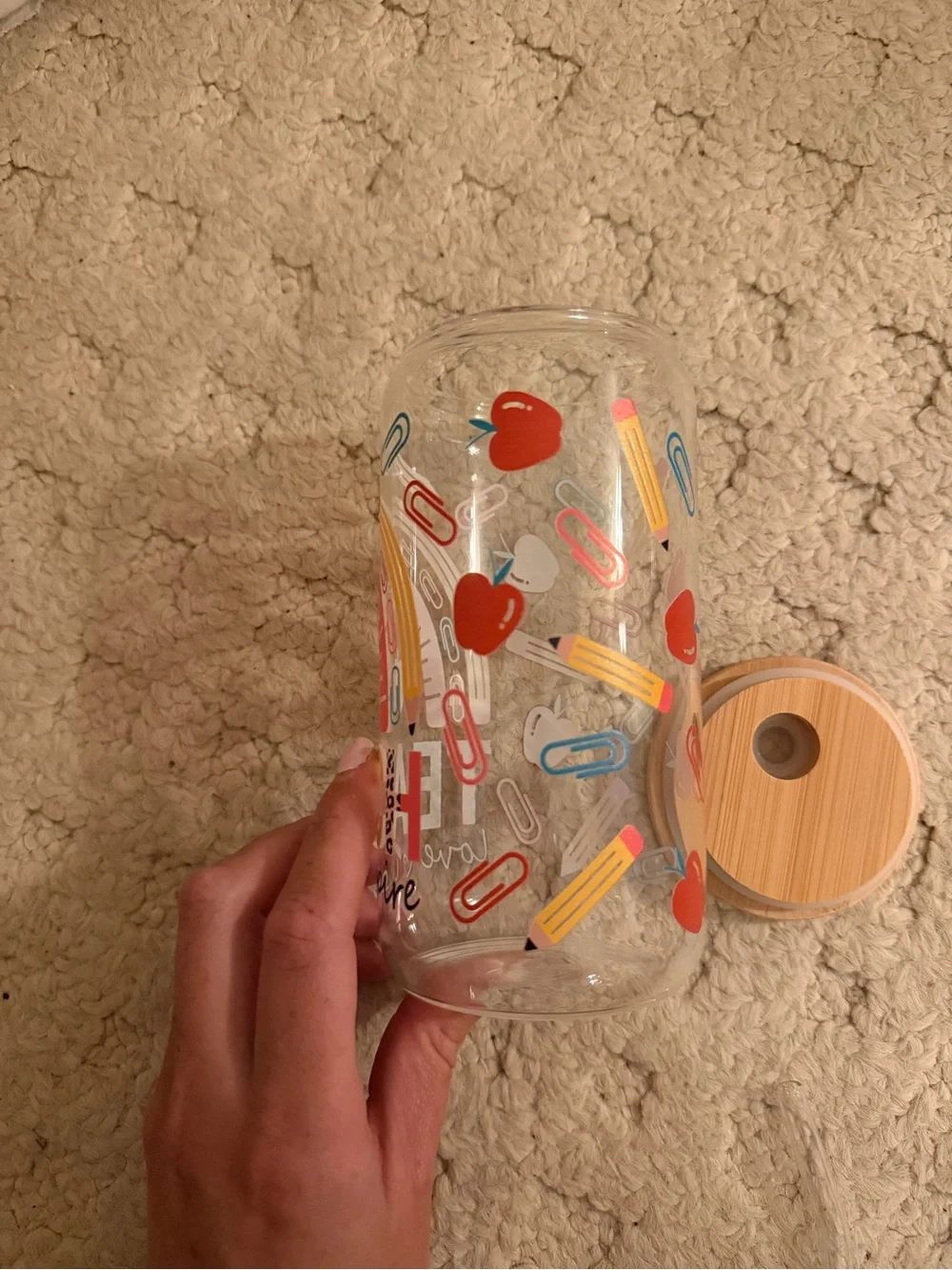 Colorful Teacher-Themed Glass Tumbler with Straw